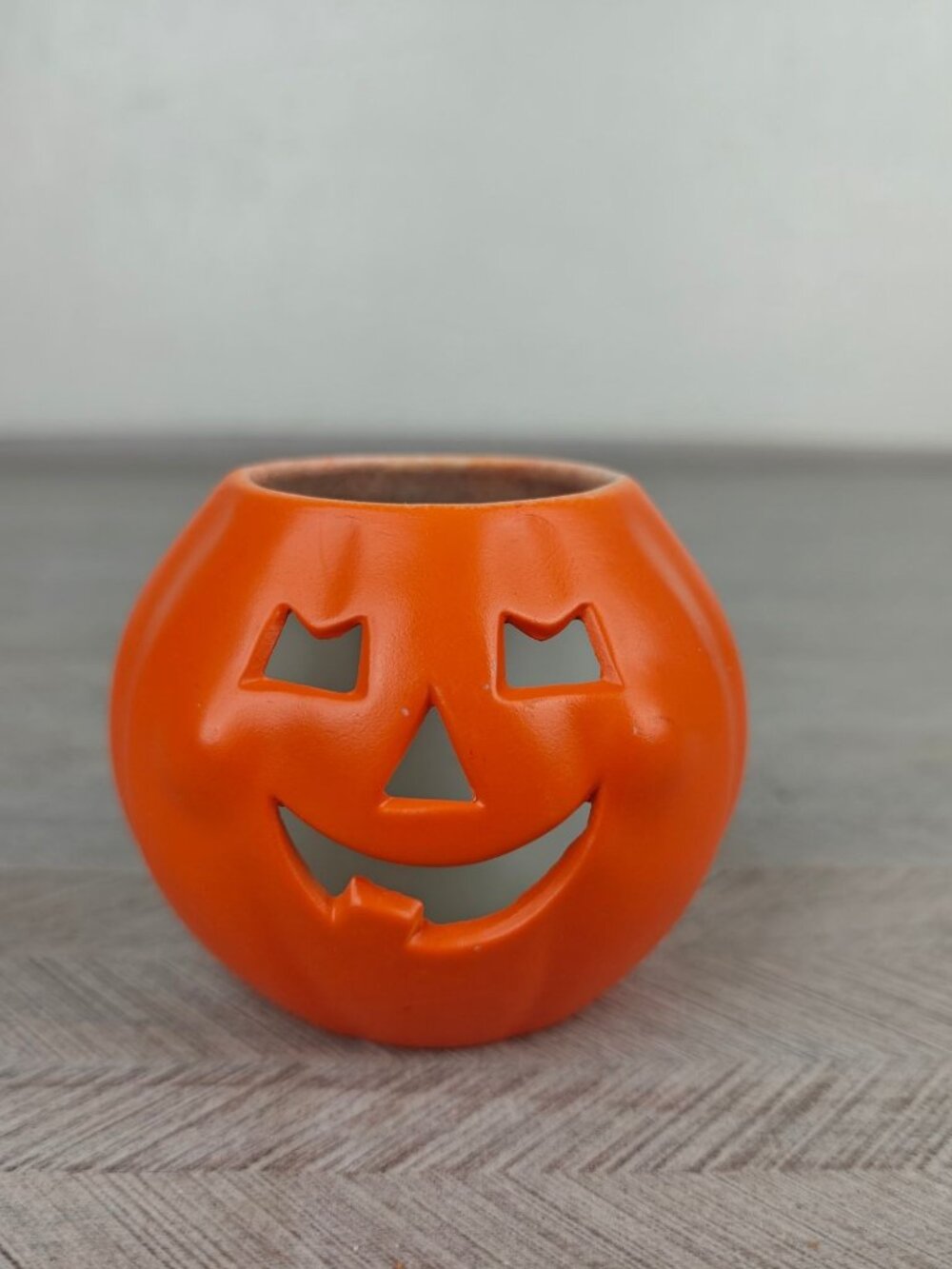 Vintage Ceramic Jack-O-Lantern Candle Votive Holder Orange Hallmark Japan